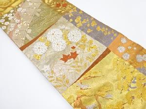 青銅箔　橋に秋草・松・梅模様織り出し袋帯